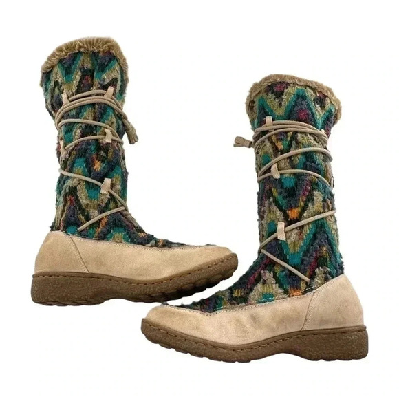 Sam Edelman boots size 9 multicolored wool suede knee high bohemian boho tribal - Picture 13 of 14